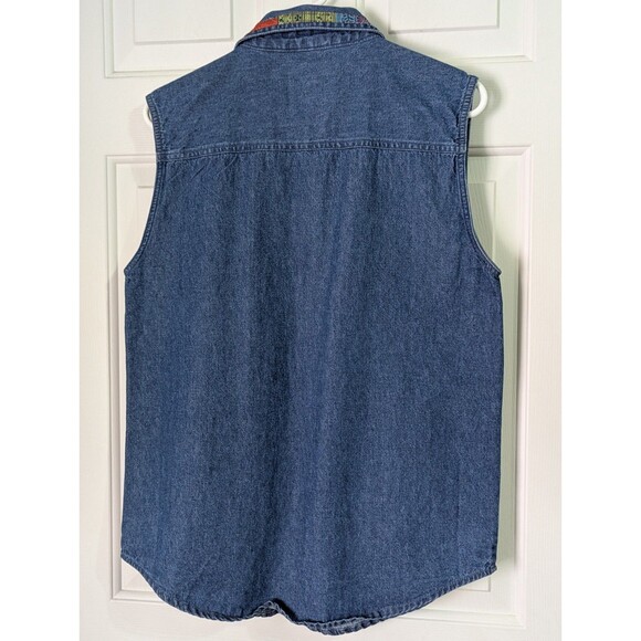 VTG Haiks Sleeveless Denim Shirt Womens Medium Embroidered Southwestern Wolf - Picture 6 of 7